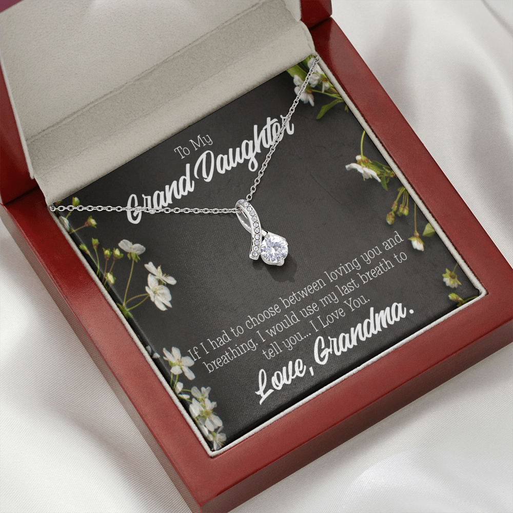 To My Granddaughter Last Breath Grandma Alluring Ribbon Necklace Message Card-Express Your Love Gifts