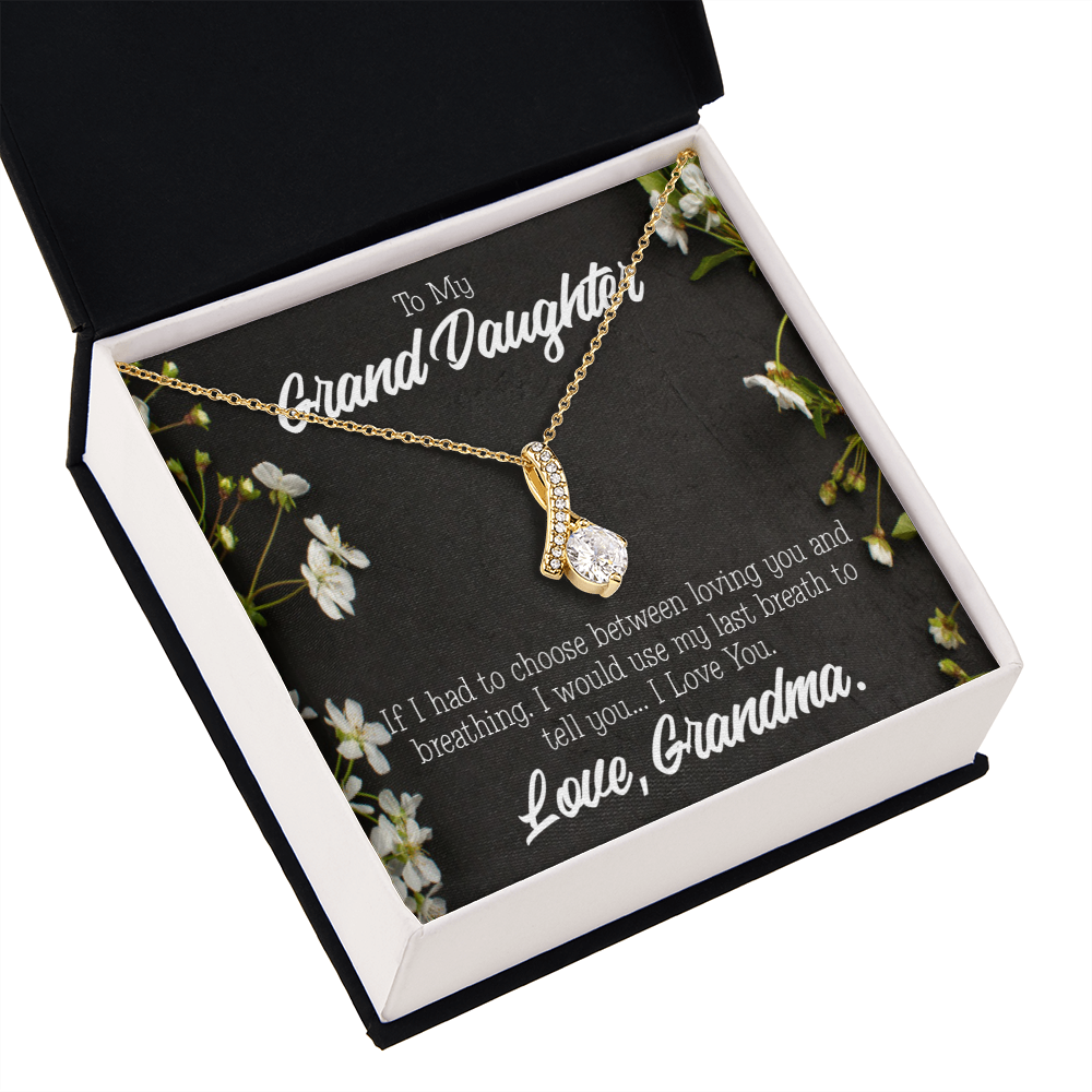 To My Granddaughter Last Breath Grandma Alluring Ribbon Necklace Message Card-Express Your Love Gifts