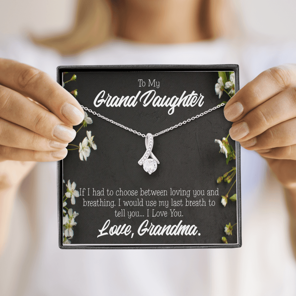 To My Granddaughter Last Breath Grandma Alluring Ribbon Necklace Message Card-Express Your Love Gifts