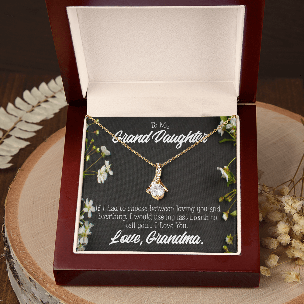 To My Granddaughter Last Breath Grandma Alluring Ribbon Necklace Message Card-Express Your Love Gifts