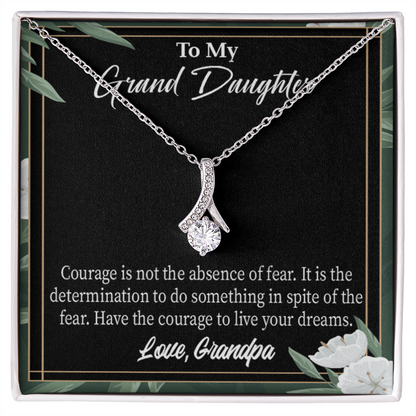 To My Granddaughter Live Your Dreams Alluring Ribbon Necklace Message Card-Express Your Love Gifts