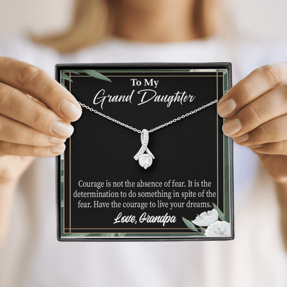 To My Granddaughter Live Your Dreams Alluring Ribbon Necklace Message Card-Express Your Love Gifts