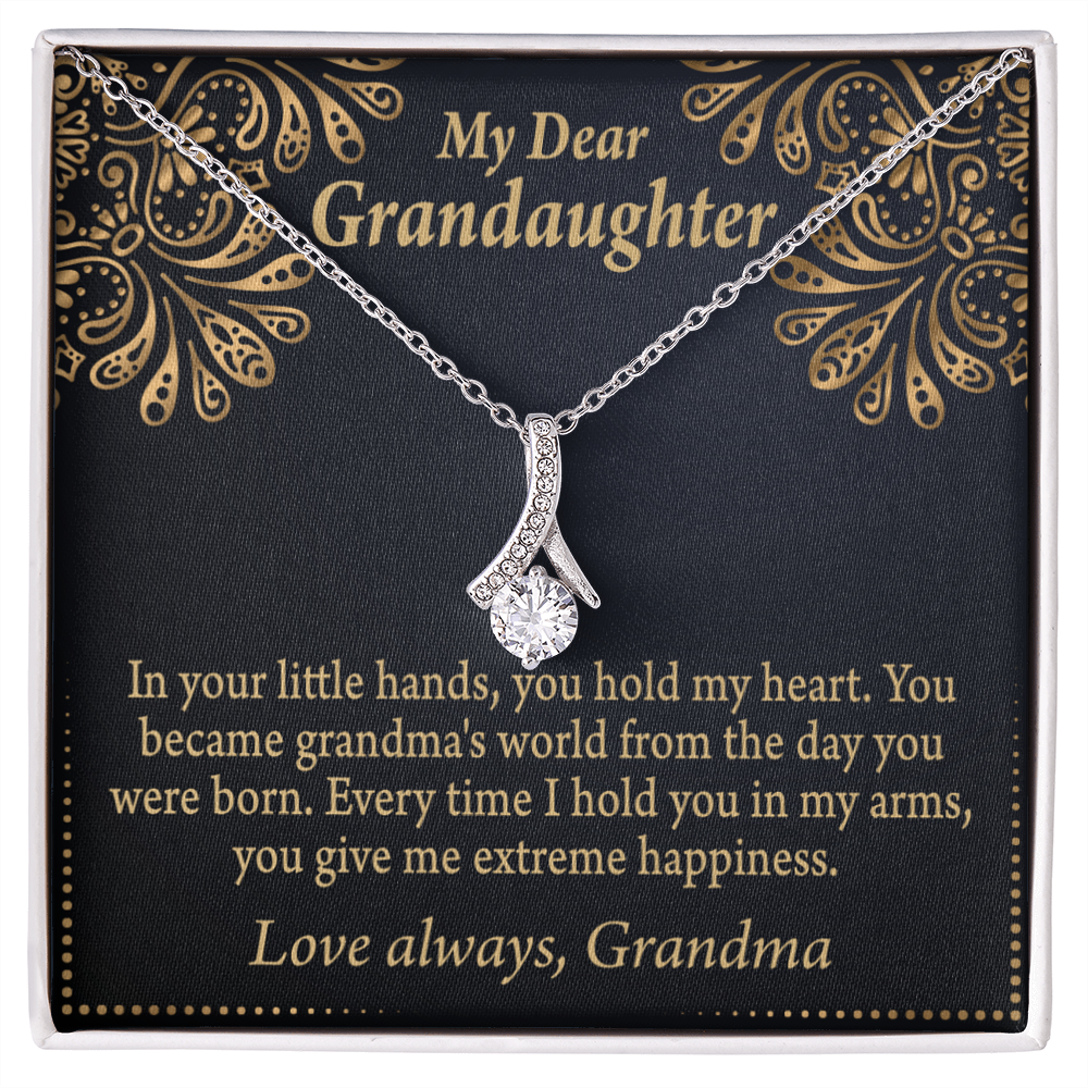 To My Granddaughter Love Means A Grandchild Alluring Ribbon Necklace Message Card-Express Your Love Gifts