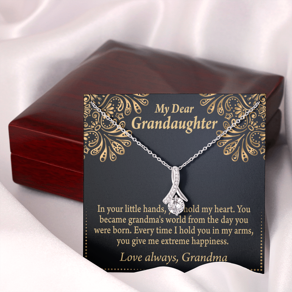 To My Granddaughter Love Means A Grandchild Alluring Ribbon Necklace Message Card-Express Your Love Gifts