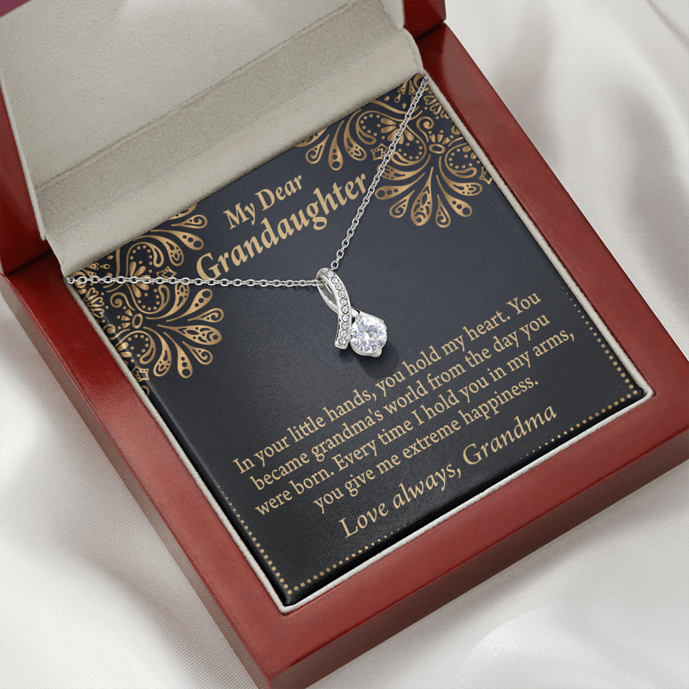 To My Granddaughter Love Means A Grandchild Alluring Ribbon Necklace Message Card-Express Your Love Gifts