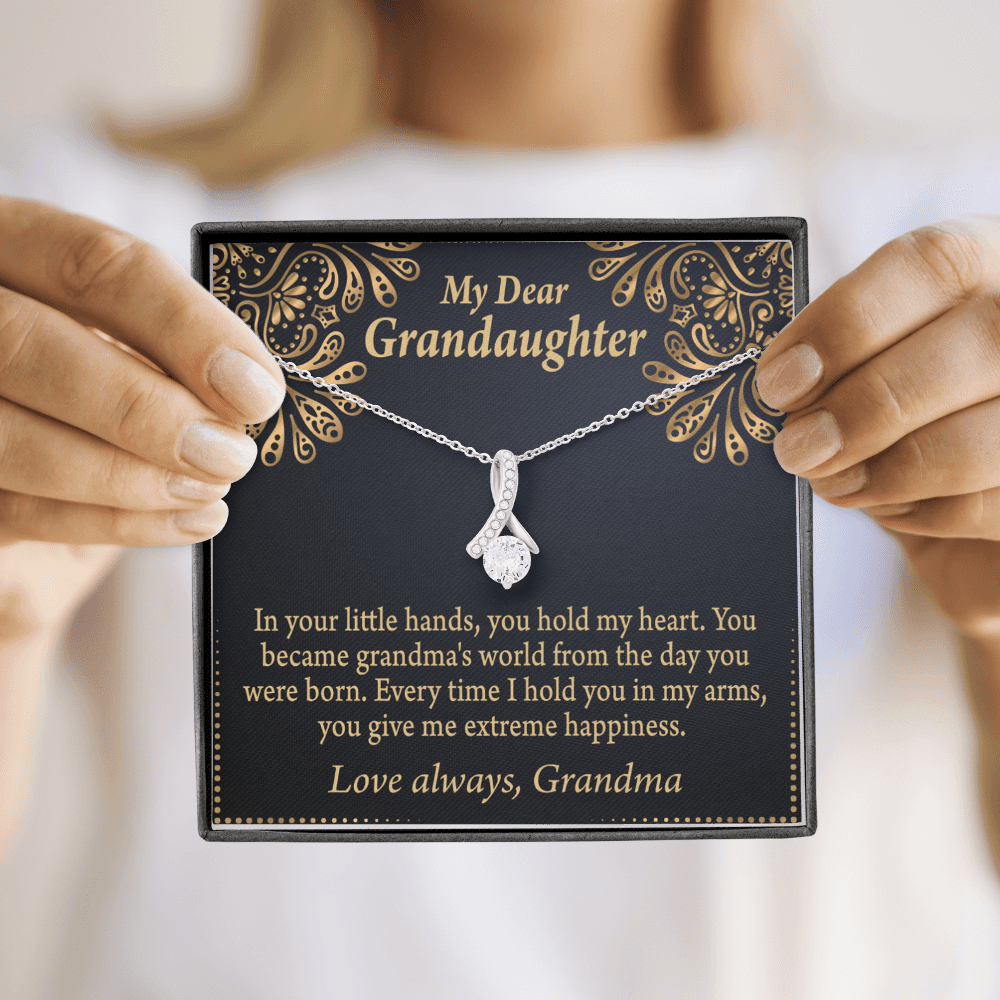 To My Granddaughter Love Means A Grandchild Alluring Ribbon Necklace Message Card-Express Your Love Gifts