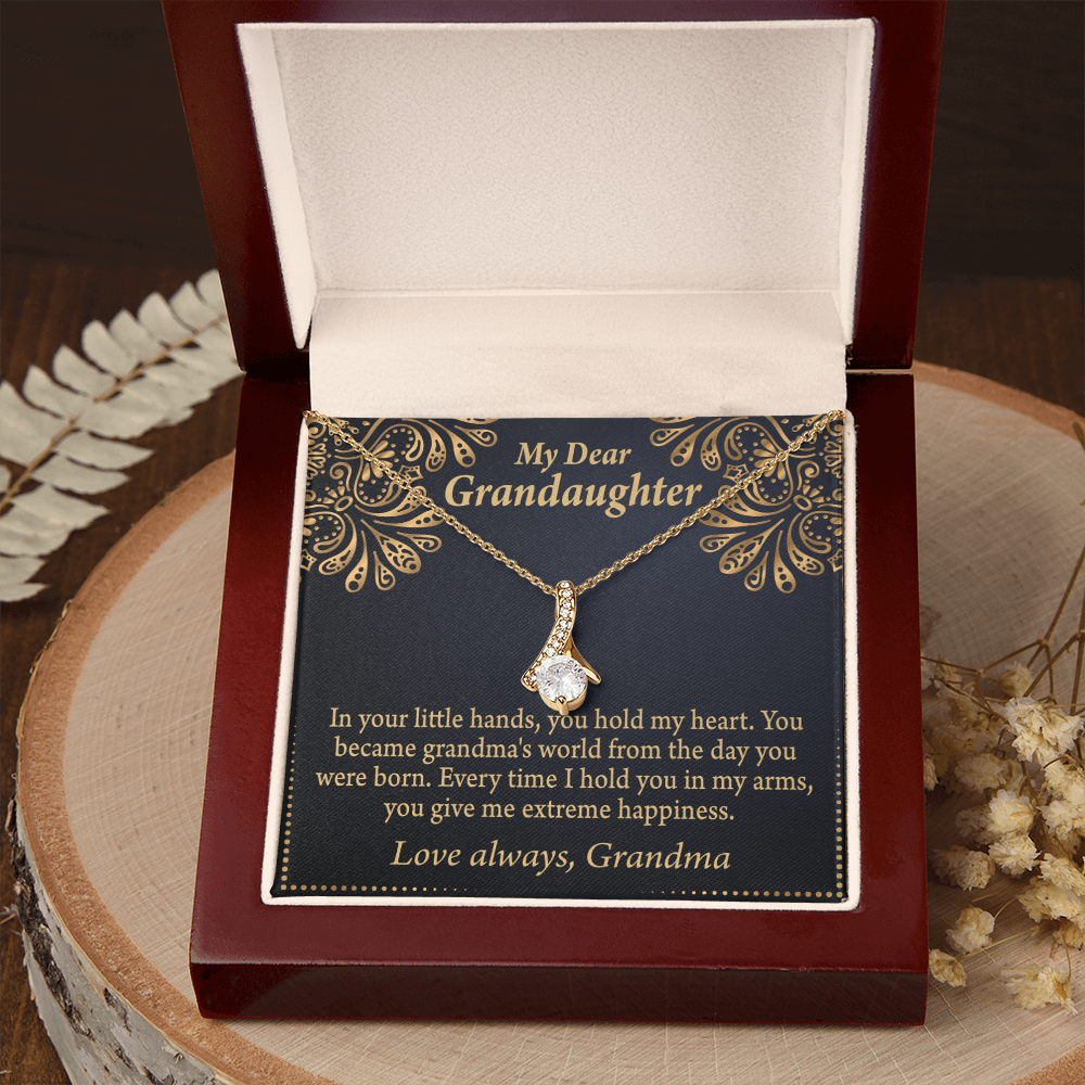To My Granddaughter Love Means A Grandchild Alluring Ribbon Necklace Message Card-Express Your Love Gifts