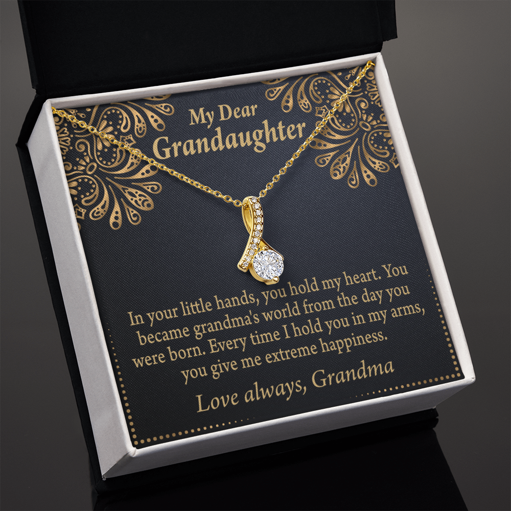 To My Granddaughter Love Means A Grandchild Alluring Ribbon Necklace Message Card-Express Your Love Gifts