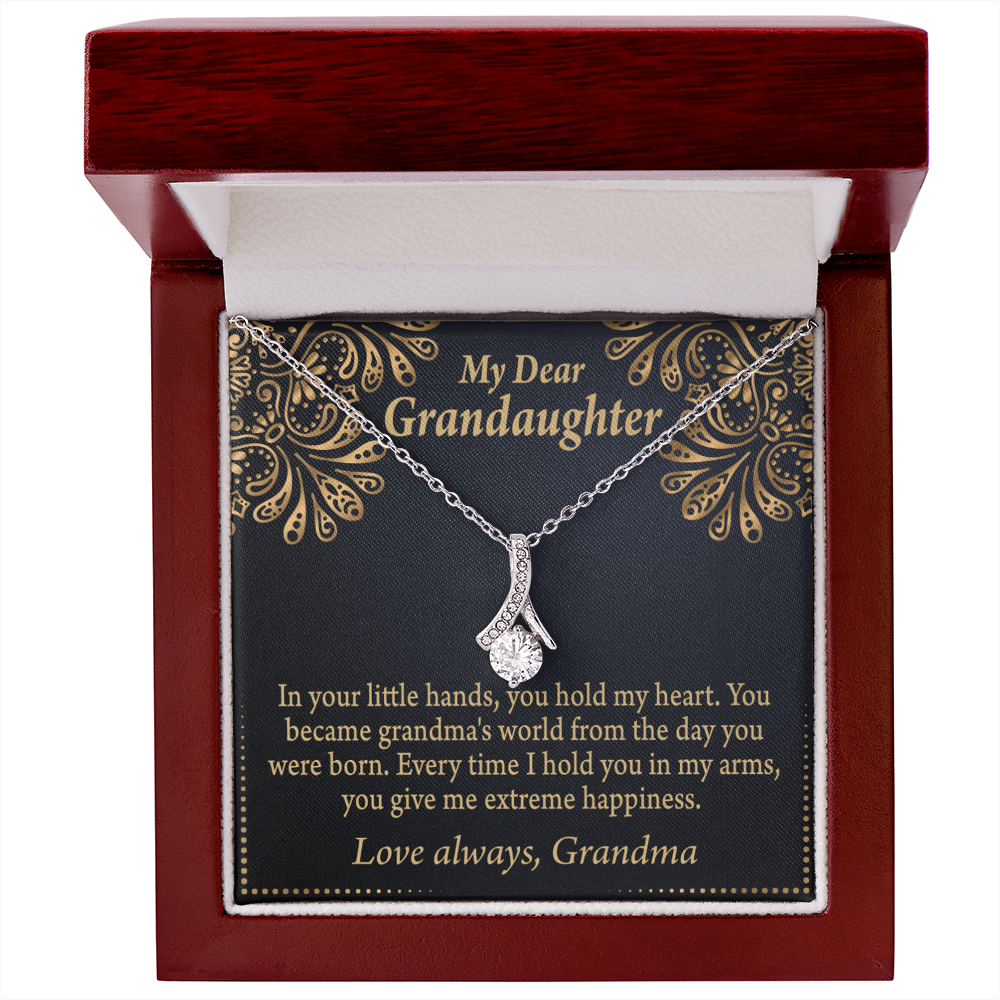 To My Granddaughter Love Means A Grandchild Alluring Ribbon Necklace Message Card-Express Your Love Gifts