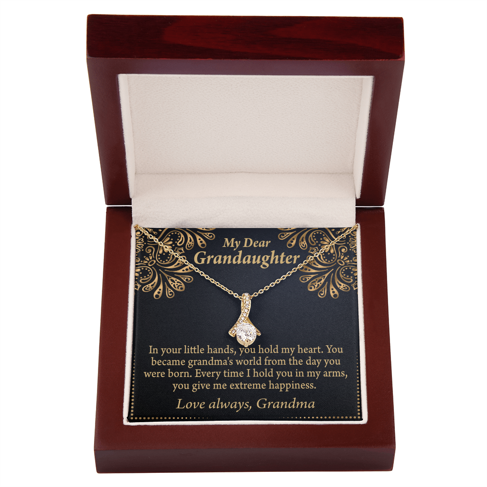 To My Granddaughter Love Means A Grandchild Alluring Ribbon Necklace Message Card-Express Your Love Gifts