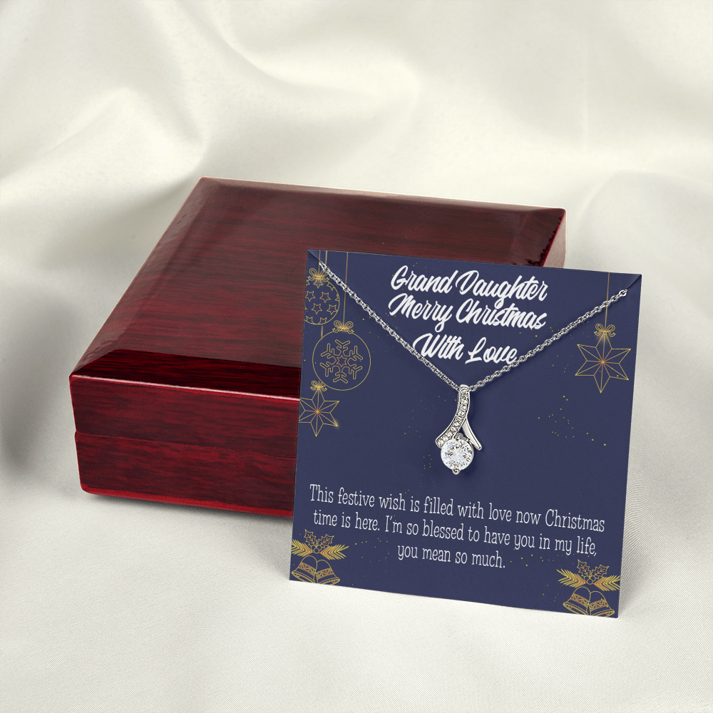 To My Granddaughter Merry Christmas Granddaughter Alluring Ribbon Necklace Message Card-Express Your Love Gifts