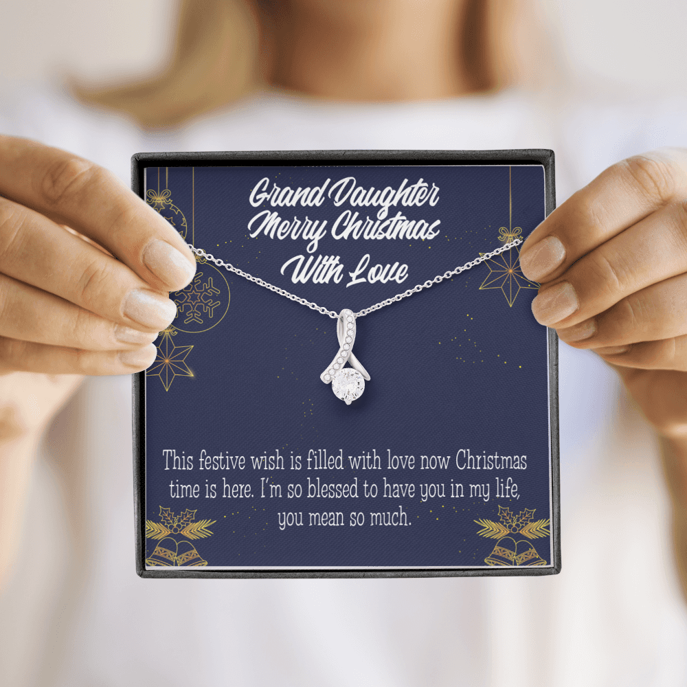 To My Granddaughter Merry Christmas Granddaughter Alluring Ribbon Necklace Message Card-Express Your Love Gifts