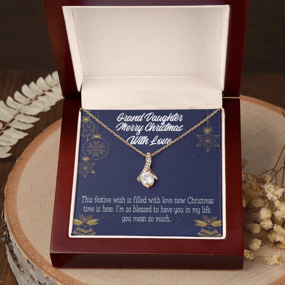 To My Granddaughter Merry Christmas Granddaughter Alluring Ribbon Necklace Message Card-Express Your Love Gifts