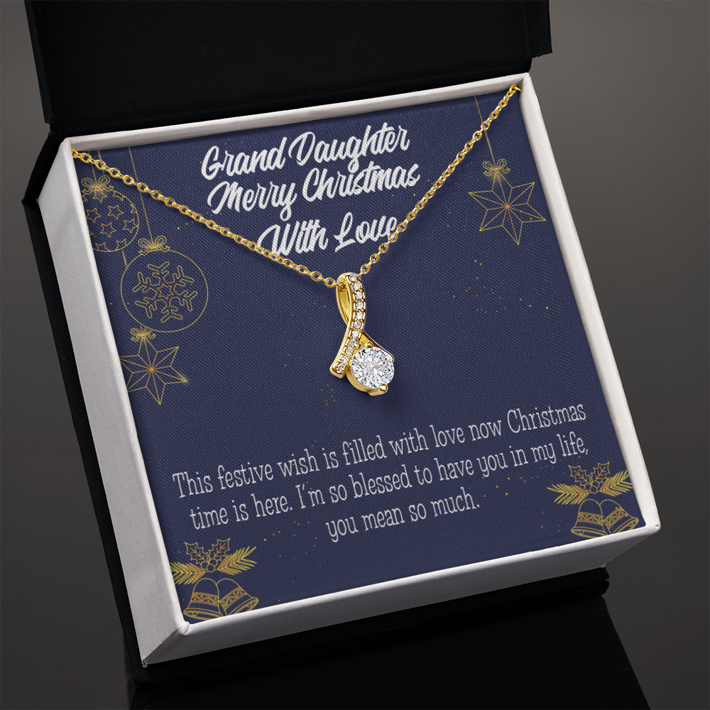 To My Granddaughter Merry Christmas Granddaughter Alluring Ribbon Necklace Message Card-Express Your Love Gifts
