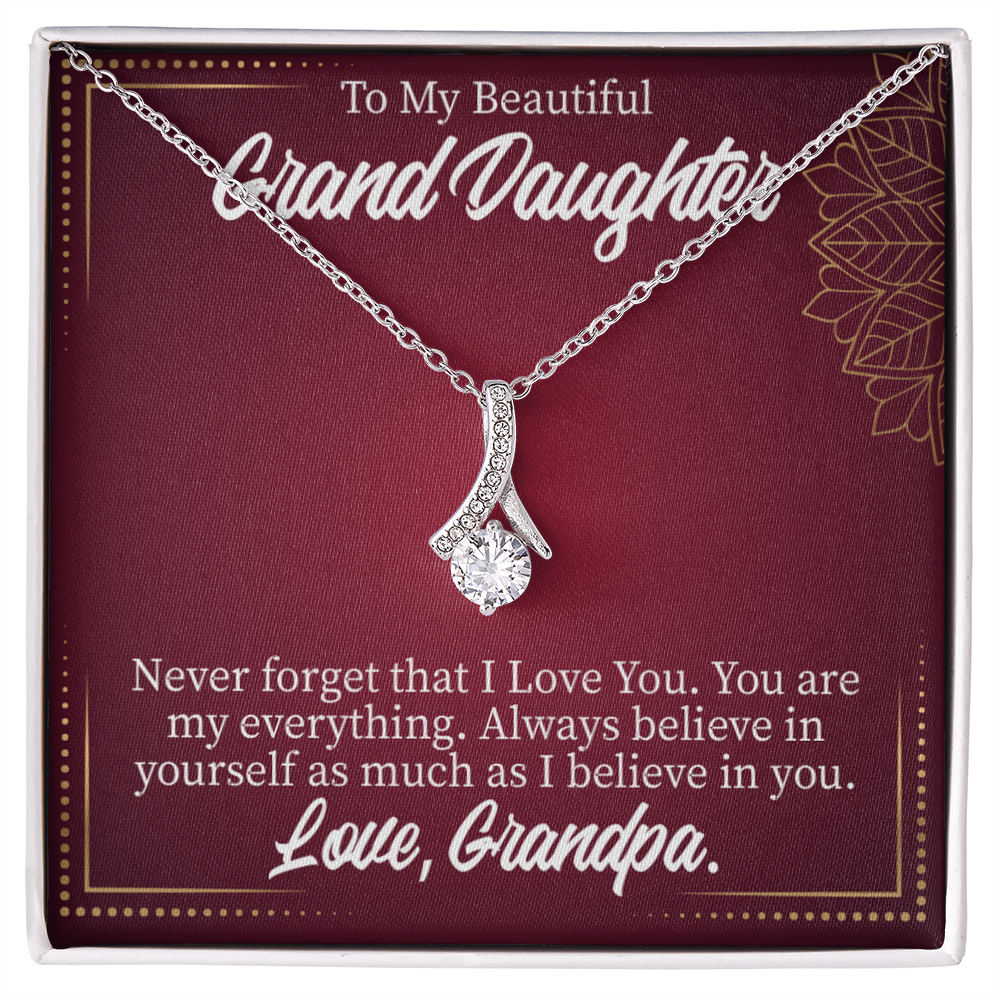 To My Granddaughter Never Forget Grandpa Alluring Ribbon Necklace Message Card-Express Your Love Gifts