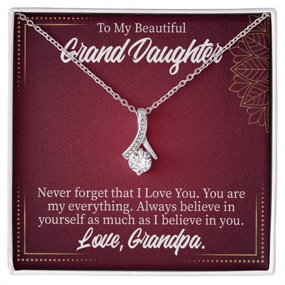 To My Granddaughter Never Forget Grandpa Alluring Ribbon Necklace Message Card-Express Your Love Gifts