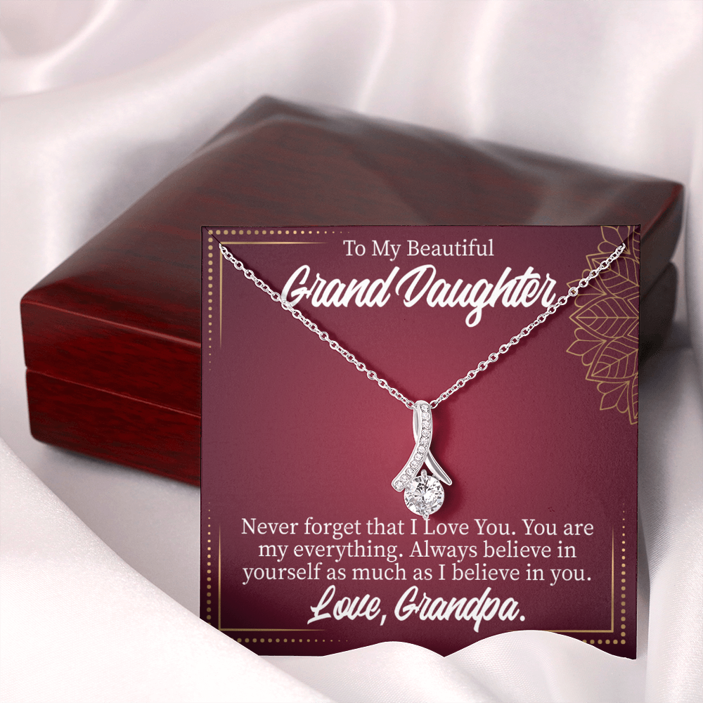 To My Granddaughter Never Forget Grandpa Alluring Ribbon Necklace Message Card-Express Your Love Gifts