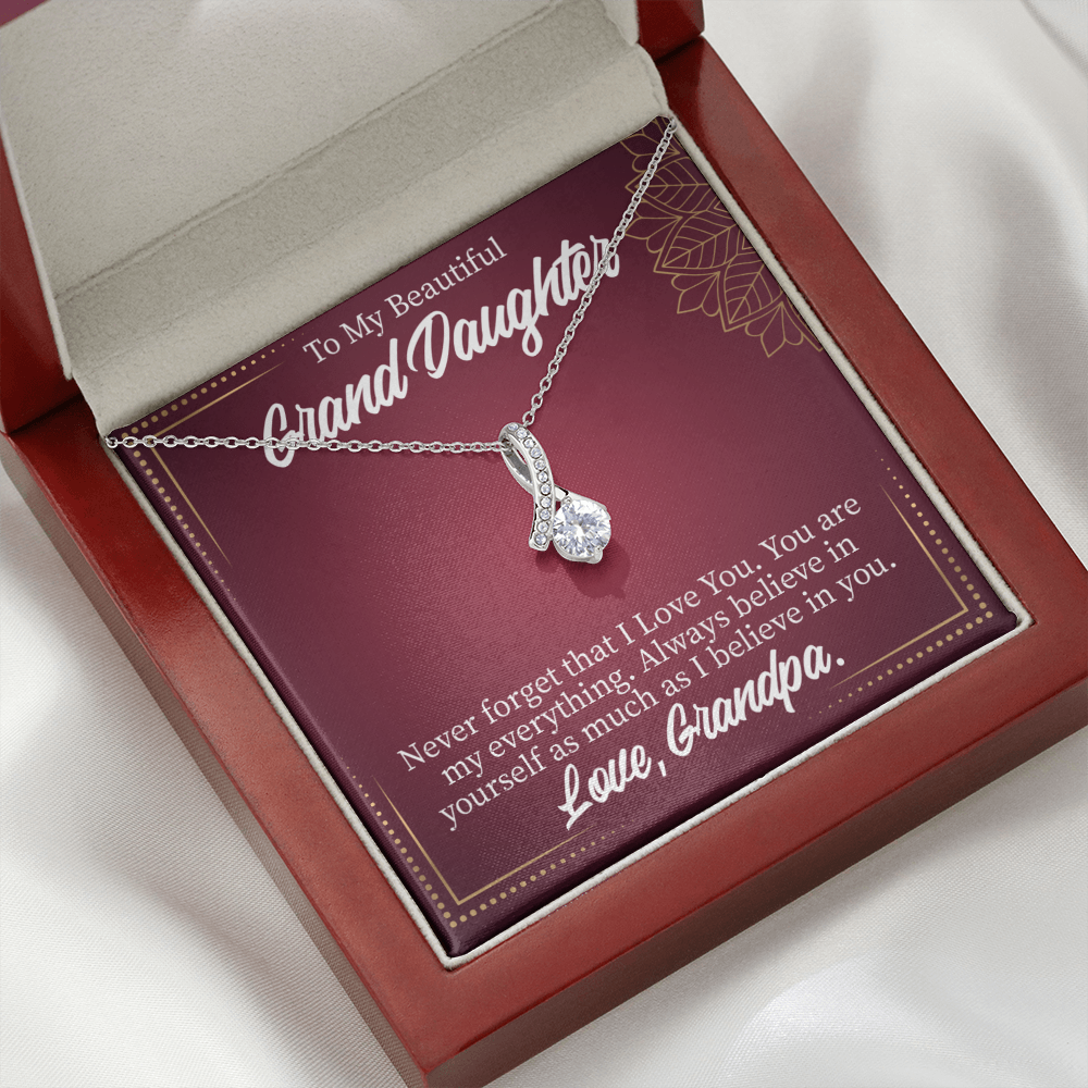 To My Granddaughter Never Forget Grandpa Alluring Ribbon Necklace Message Card-Express Your Love Gifts