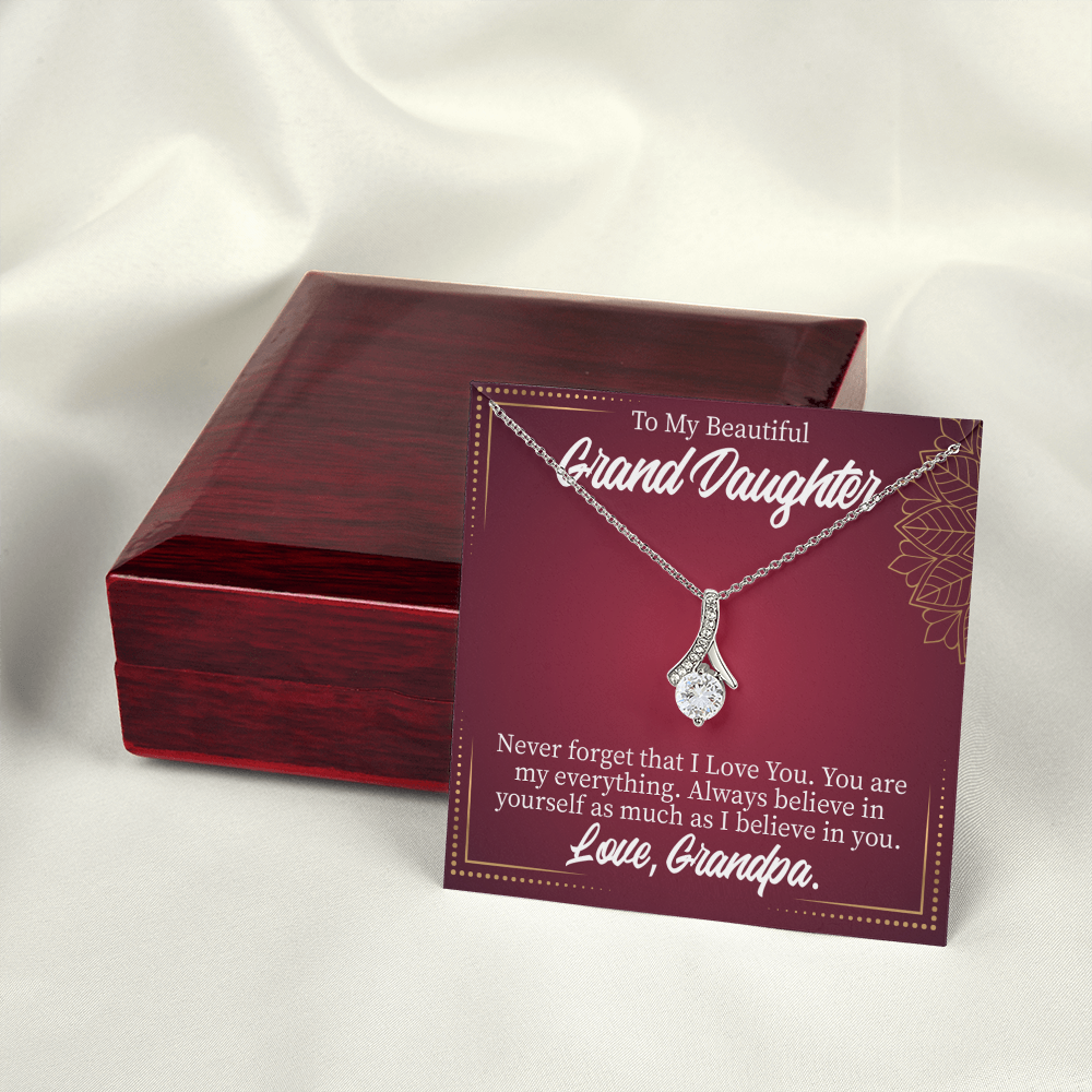 To My Granddaughter Never Forget Grandpa Alluring Ribbon Necklace Message Card-Express Your Love Gifts