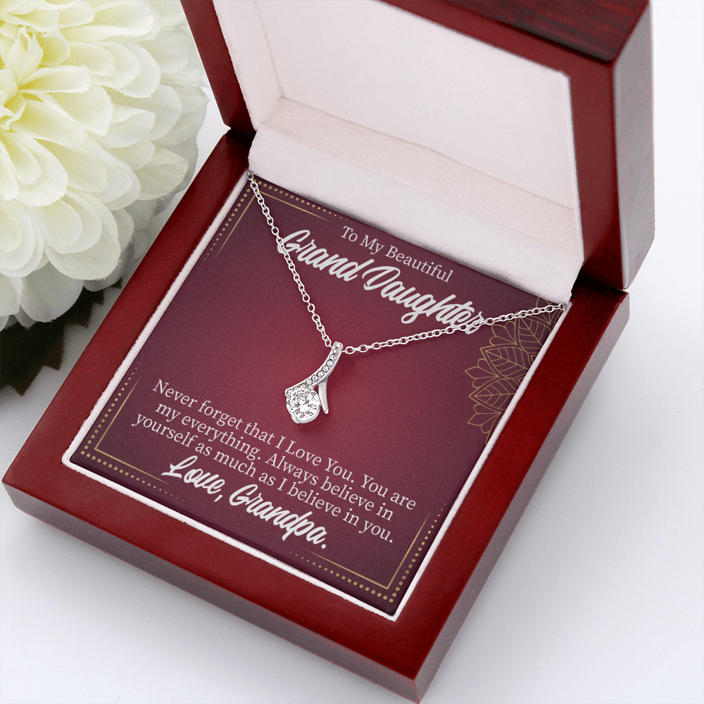 To My Granddaughter Never Forget Grandpa Alluring Ribbon Necklace Message Card-Express Your Love Gifts