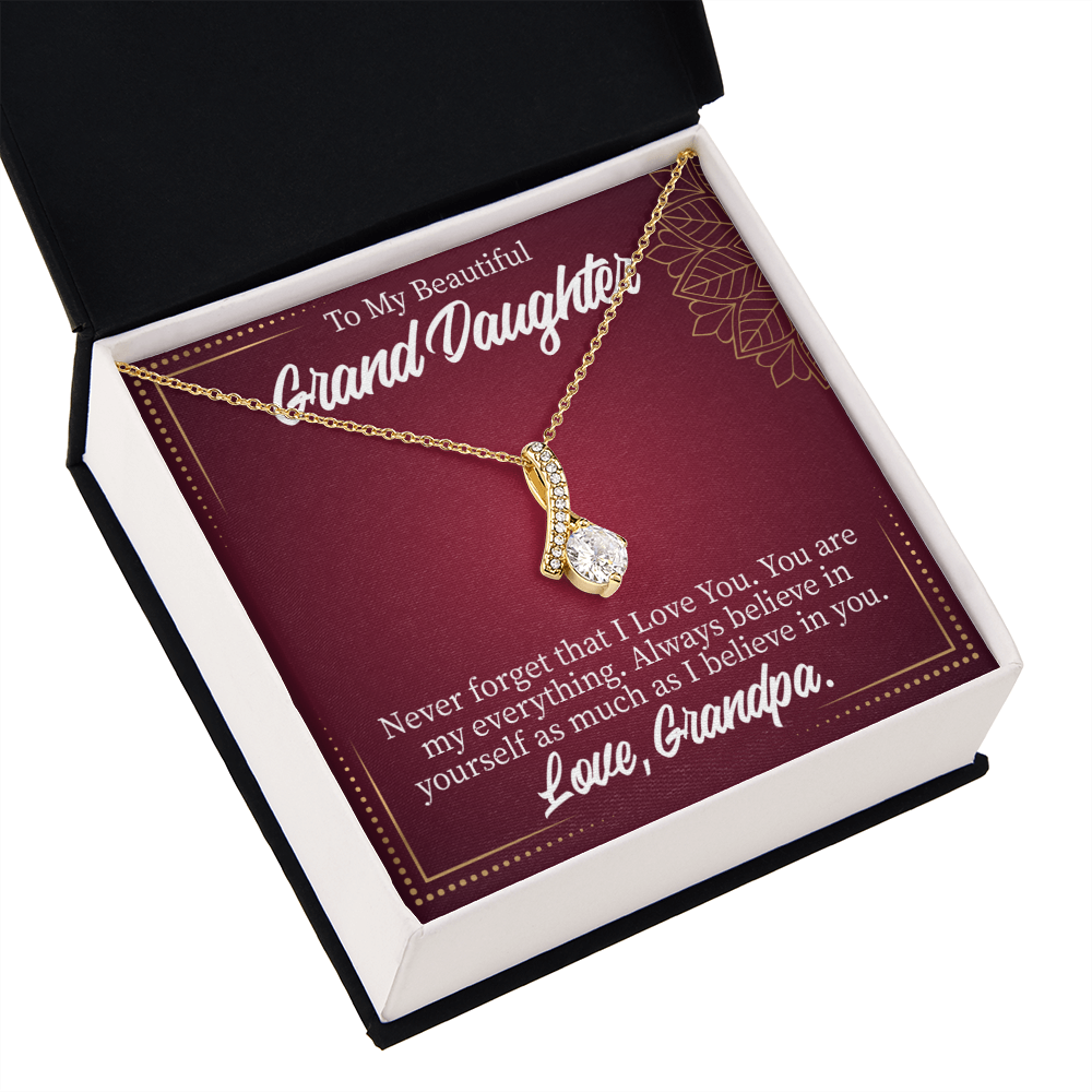 To My Granddaughter Never Forget Grandpa Alluring Ribbon Necklace Message Card-Express Your Love Gifts