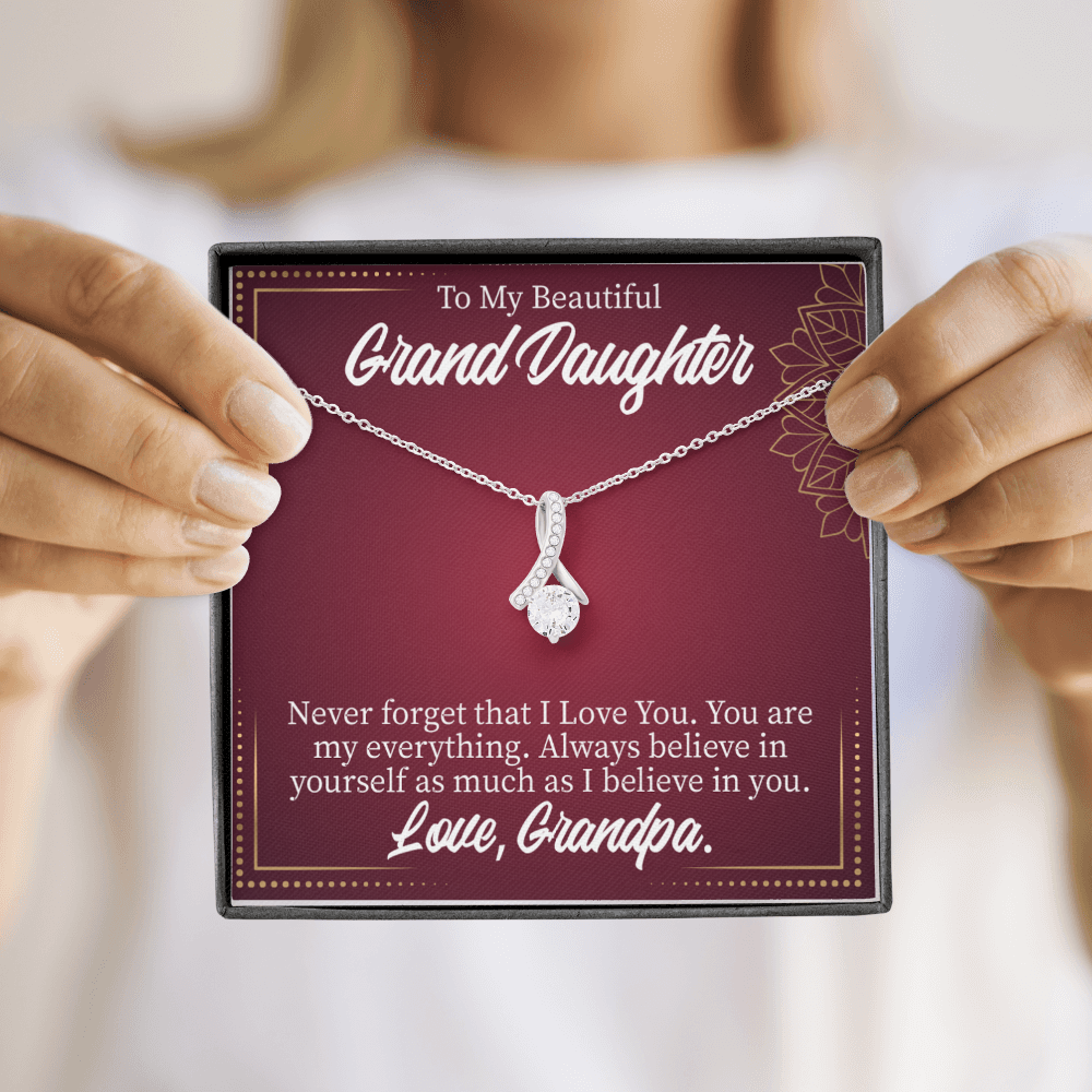 To My Granddaughter Never Forget Grandpa Alluring Ribbon Necklace Message Card-Express Your Love Gifts