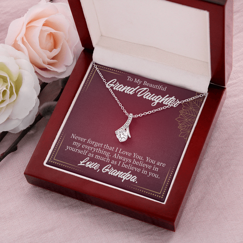 To My Granddaughter Never Forget Grandpa Alluring Ribbon Necklace Message Card-Express Your Love Gifts