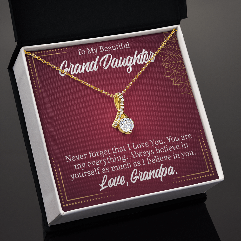 To My Granddaughter Never Forget Grandpa Alluring Ribbon Necklace Message Card-Express Your Love Gifts