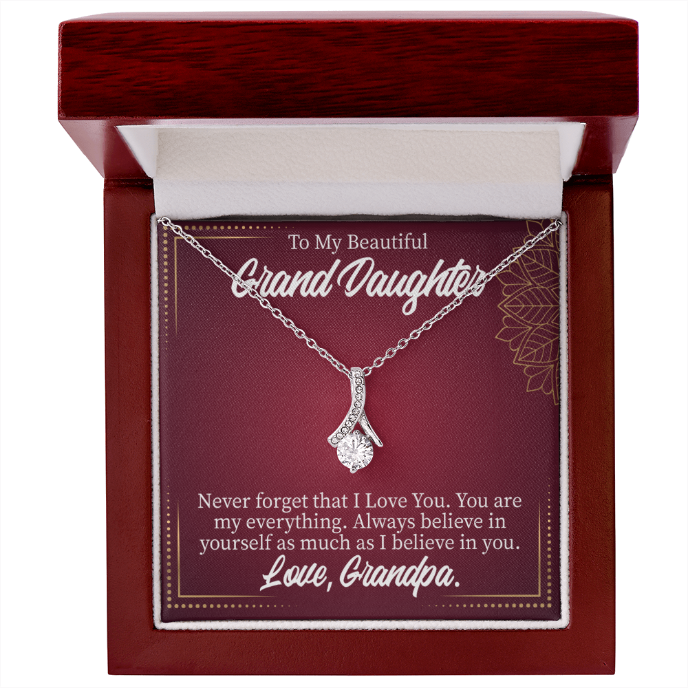 To My Granddaughter Never Forget Grandpa Alluring Ribbon Necklace Message Card-Express Your Love Gifts