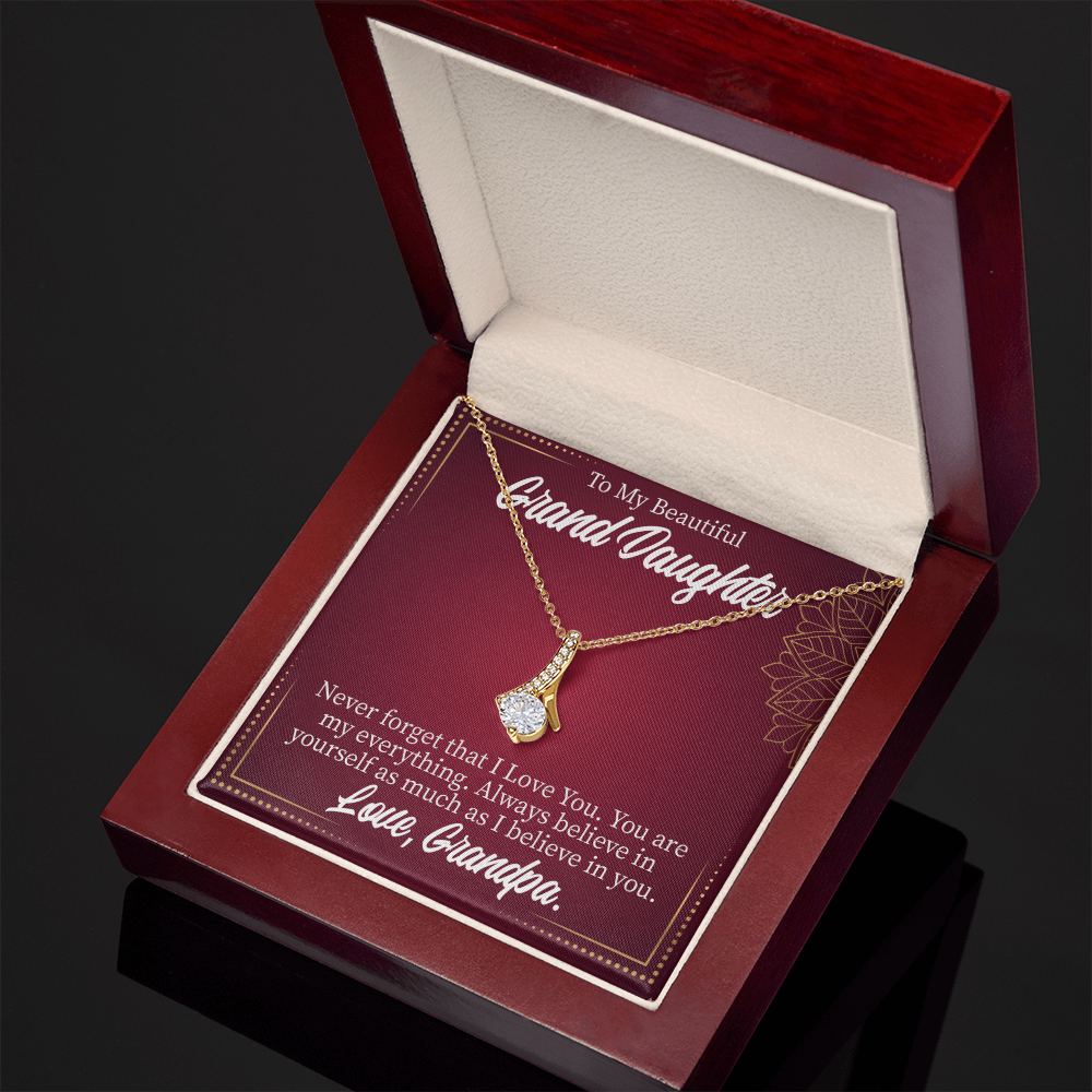 To My Granddaughter Never Forget Grandpa Alluring Ribbon Necklace Message Card-Express Your Love Gifts