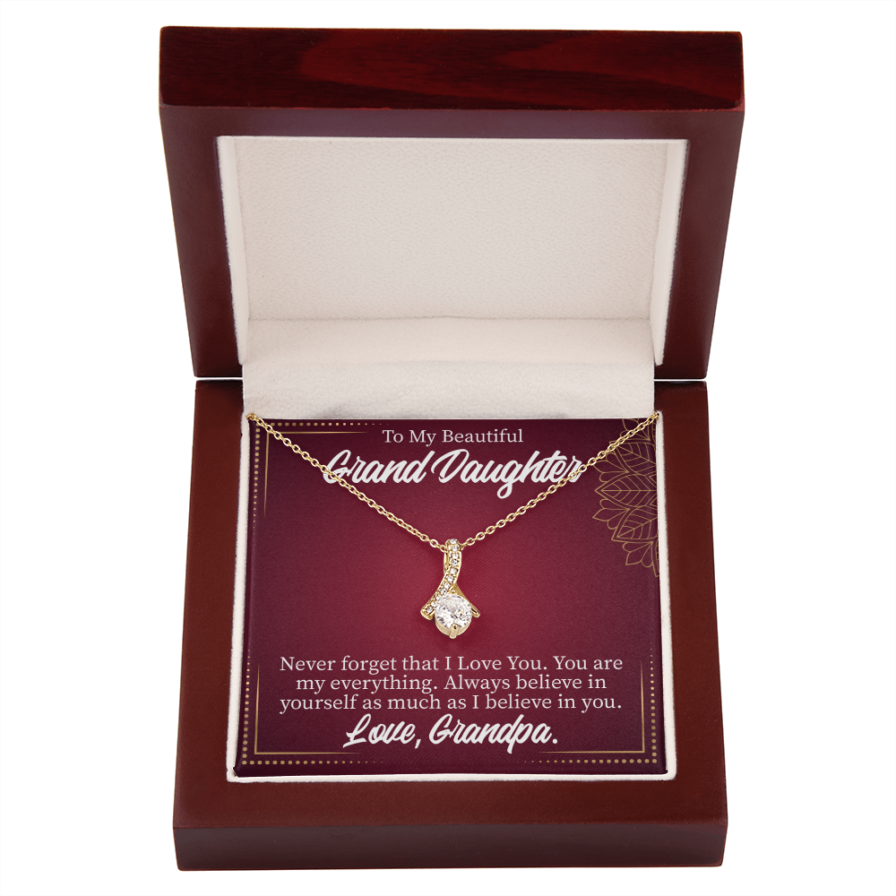 To My Granddaughter Never Forget Grandpa Alluring Ribbon Necklace Message Card-Express Your Love Gifts