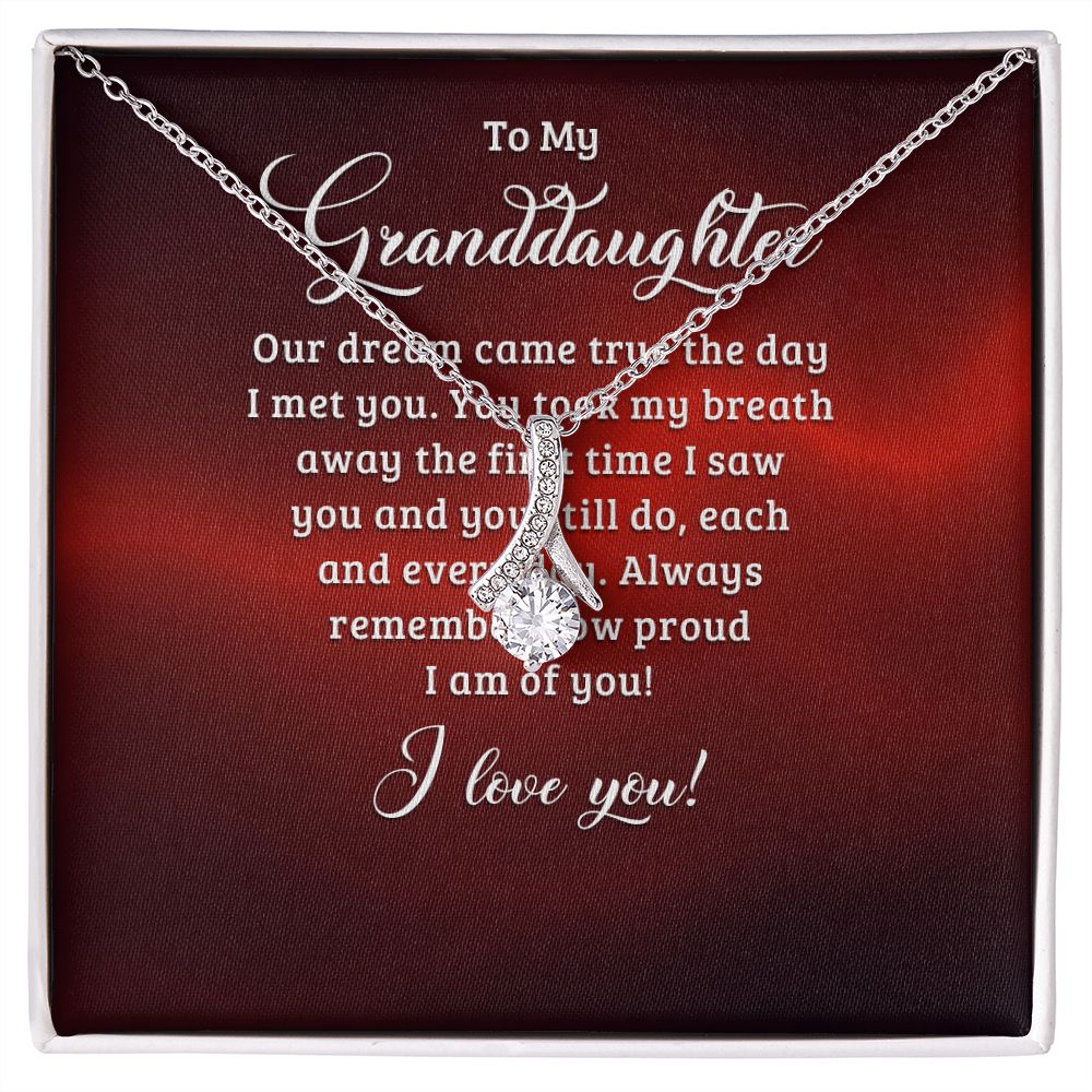 To My Granddaughter Our Dream Came True Alluring Ribbon Necklace Message Card-Express Your Love Gifts