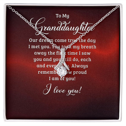 To My Granddaughter Our Dream Came True Alluring Ribbon Necklace Message Card-Express Your Love Gifts