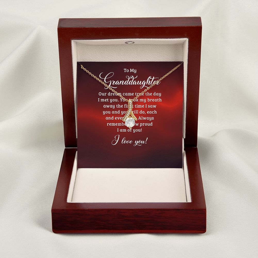 To My Granddaughter Our Dream Came True Alluring Ribbon Necklace Message Card-Express Your Love Gifts