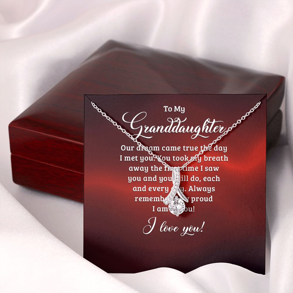 To My Granddaughter Our Dream Came True Alluring Ribbon Necklace Message Card-Express Your Love Gifts