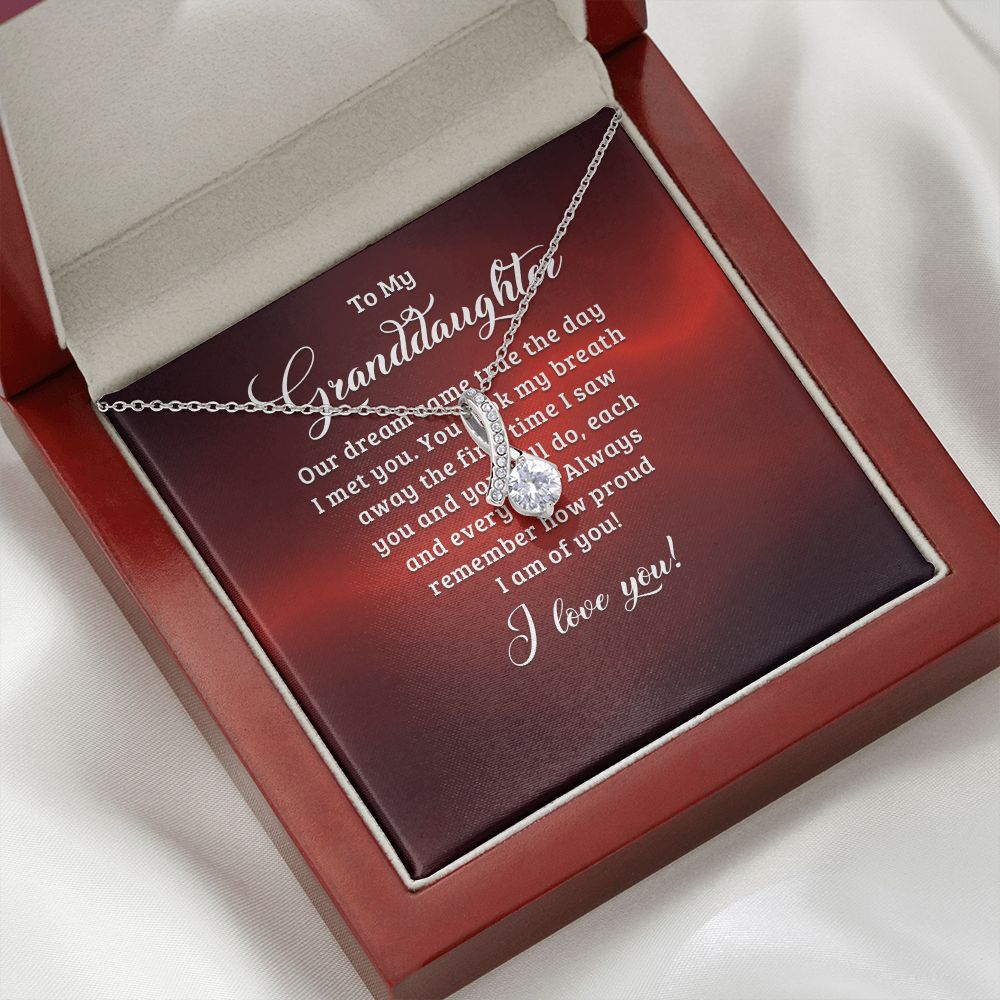 To My Granddaughter Our Dream Came True Alluring Ribbon Necklace Message Card-Express Your Love Gifts