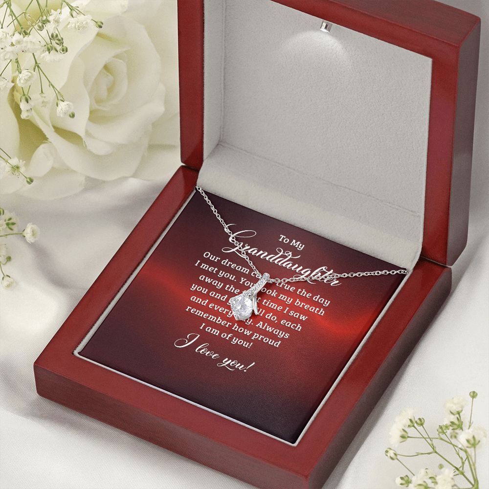To My Granddaughter Our Dream Came True Alluring Ribbon Necklace Message Card-Express Your Love Gifts