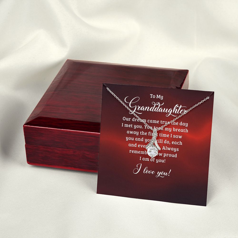 To My Granddaughter Our Dream Came True Alluring Ribbon Necklace Message Card-Express Your Love Gifts