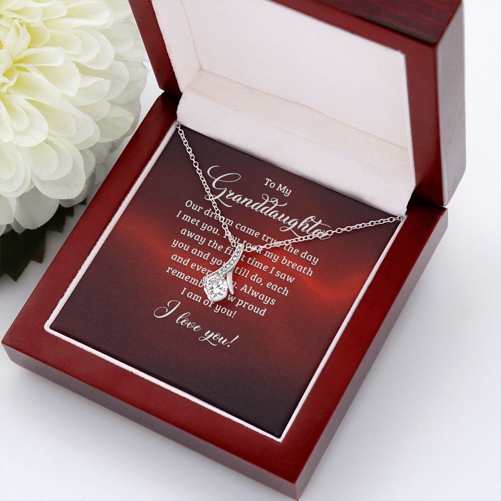 To My Granddaughter Our Dream Came True Alluring Ribbon Necklace Message Card-Express Your Love Gifts