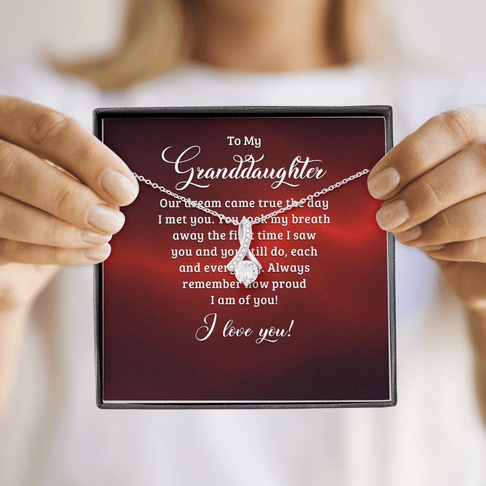 To My Granddaughter Our Dream Came True Alluring Ribbon Necklace Message Card-Express Your Love Gifts