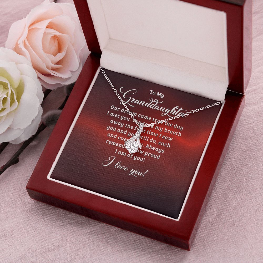 To My Granddaughter Our Dream Came True Alluring Ribbon Necklace Message Card-Express Your Love Gifts