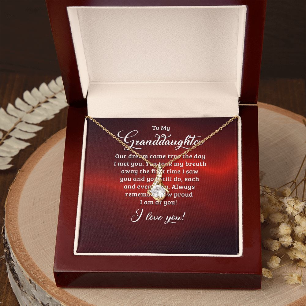 To My Granddaughter Our Dream Came True Alluring Ribbon Necklace Message Card-Express Your Love Gifts