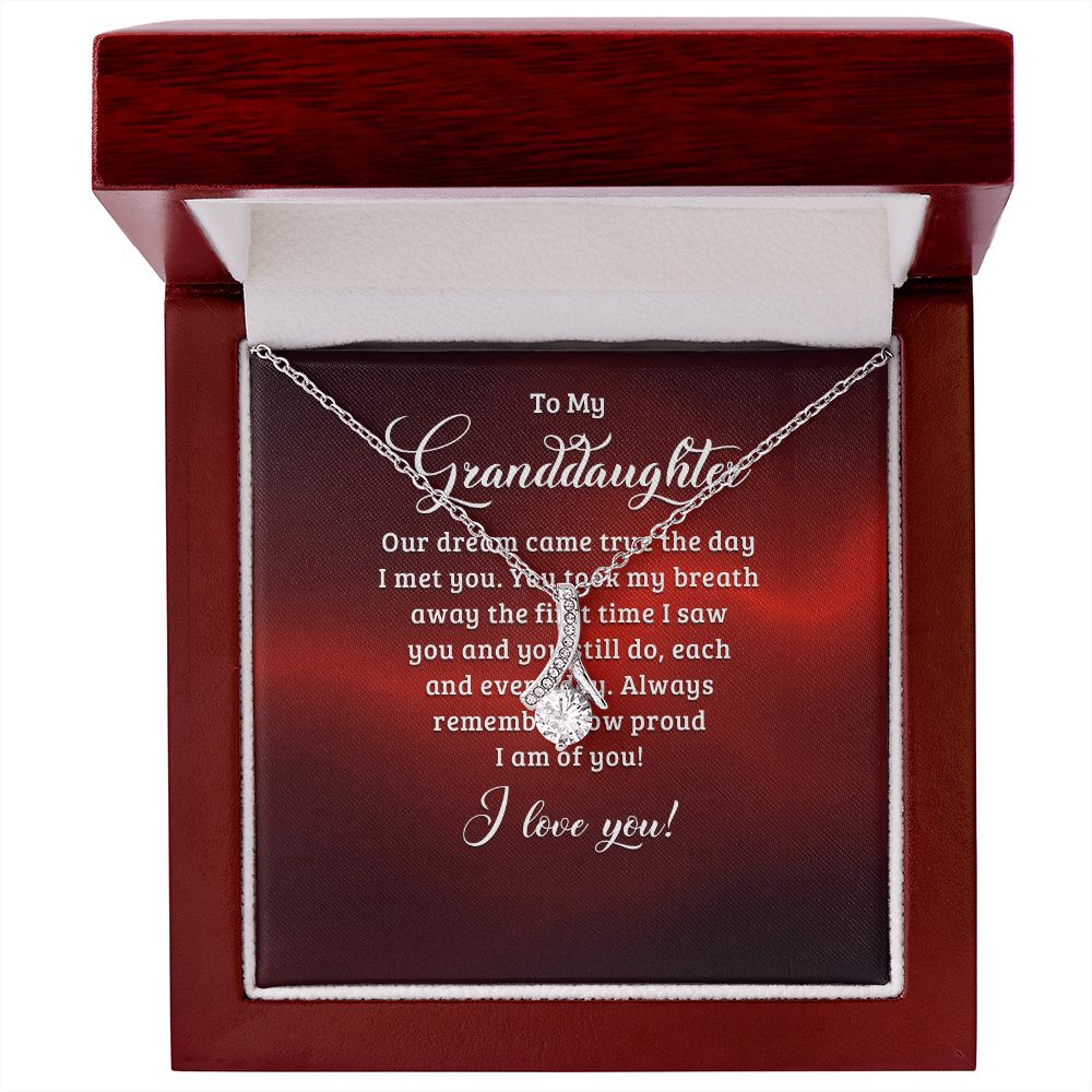 To My Granddaughter Our Dream Came True Alluring Ribbon Necklace Message Card-Express Your Love Gifts