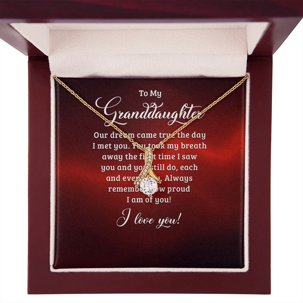 To My Granddaughter Our Dream Came True Alluring Ribbon Necklace Message Card-Express Your Love Gifts