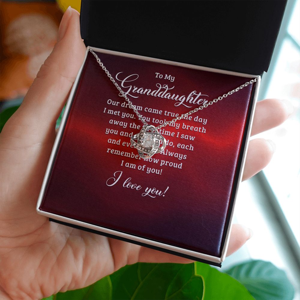 To My Granddaughter Our Dream Came True Infinity Knot Necklace Message Card-Express Your Love Gifts
