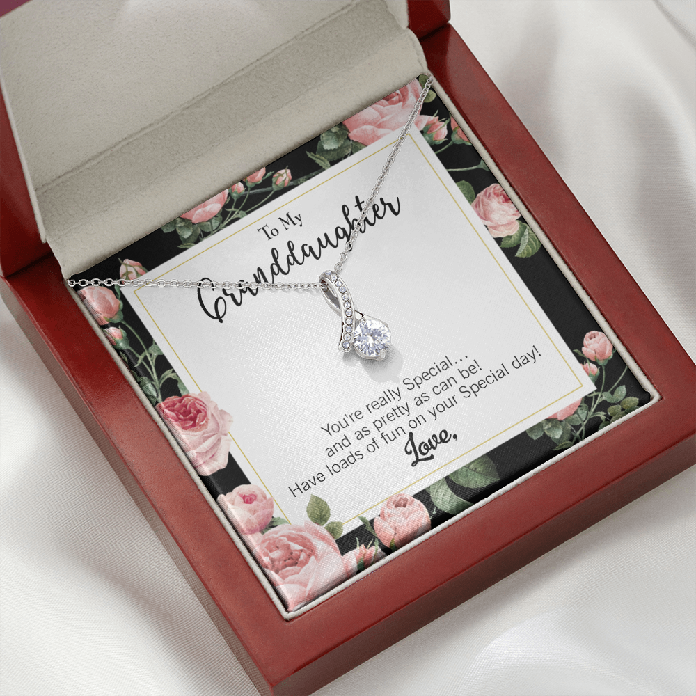 To My Granddaughter Pretty Granddaughter Alluring Ribbon Necklace Message Card-Express Your Love Gifts