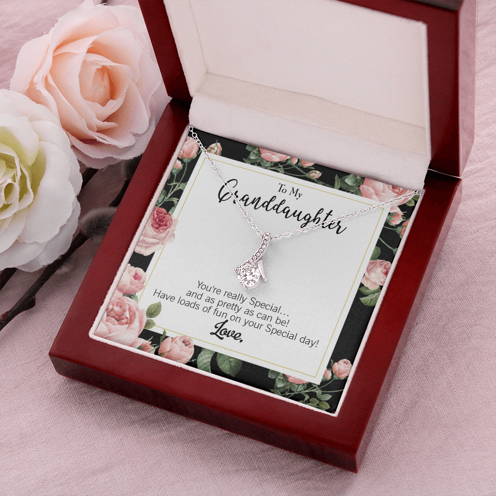 To My Granddaughter Pretty Granddaughter Alluring Ribbon Necklace Message Card-Express Your Love Gifts