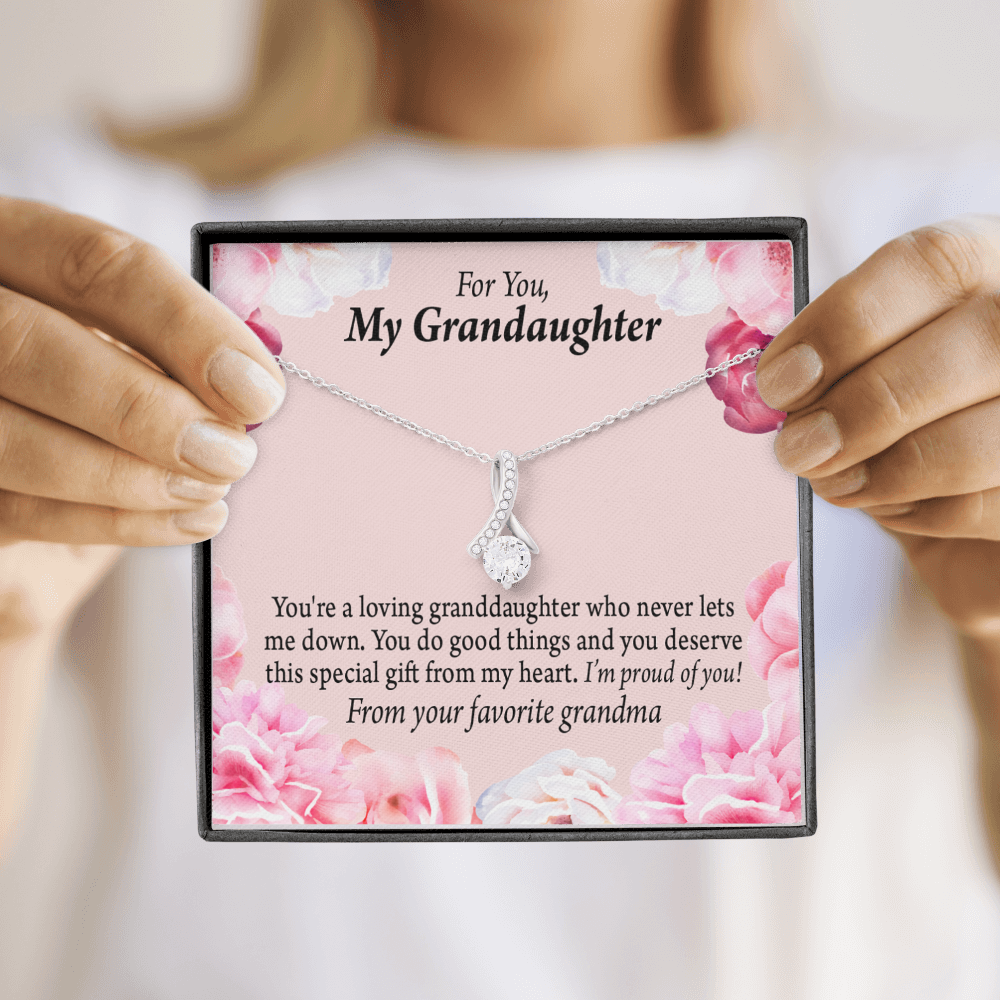 To My Granddaughter Special Gift For Granddaughter Alluring Ribbon Necklace Message Card-Express Your Love Gifts