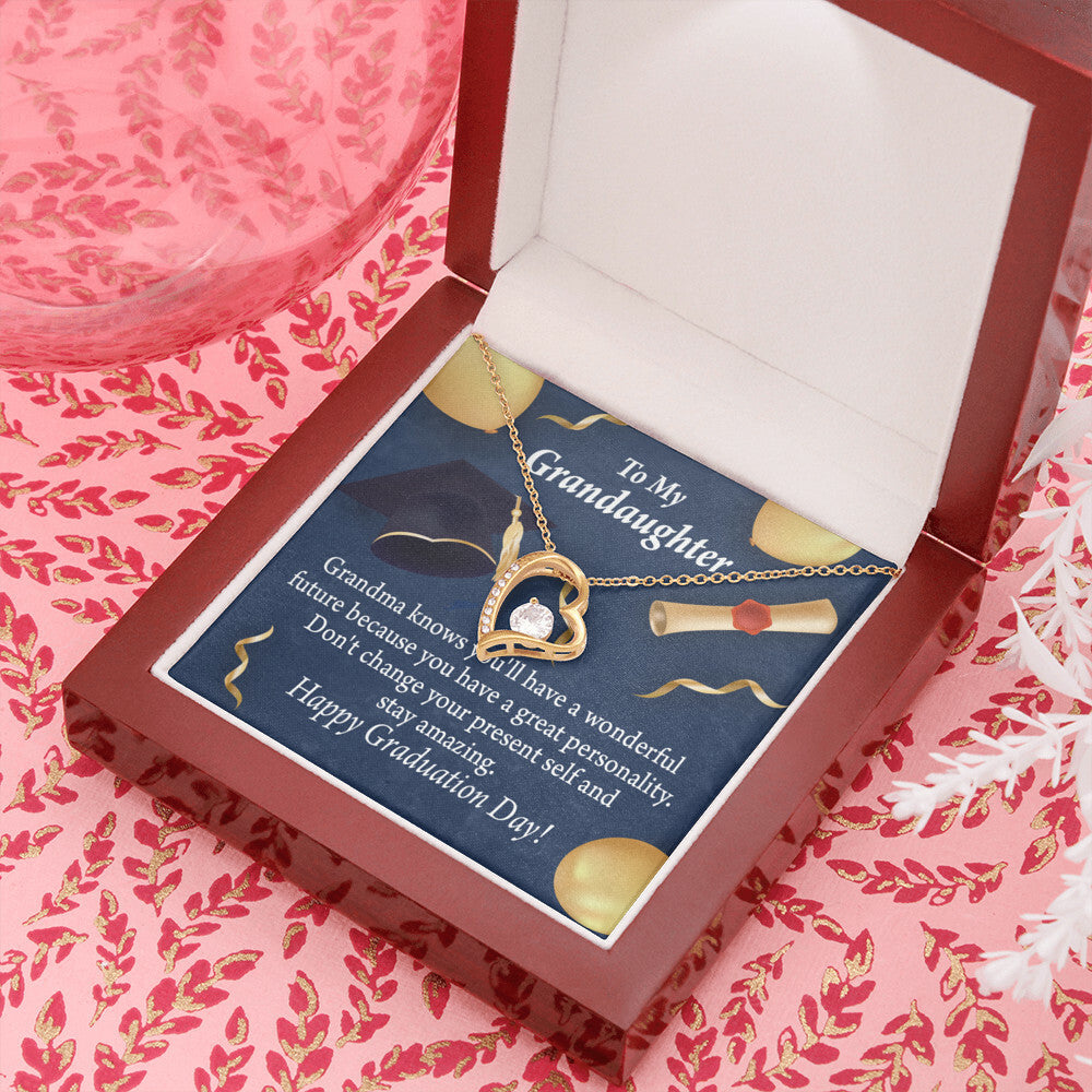To My Granddaughter Stay Amazing Graduation Gift From Grandma Forever Necklace w Message Card-Express Your Love Gifts