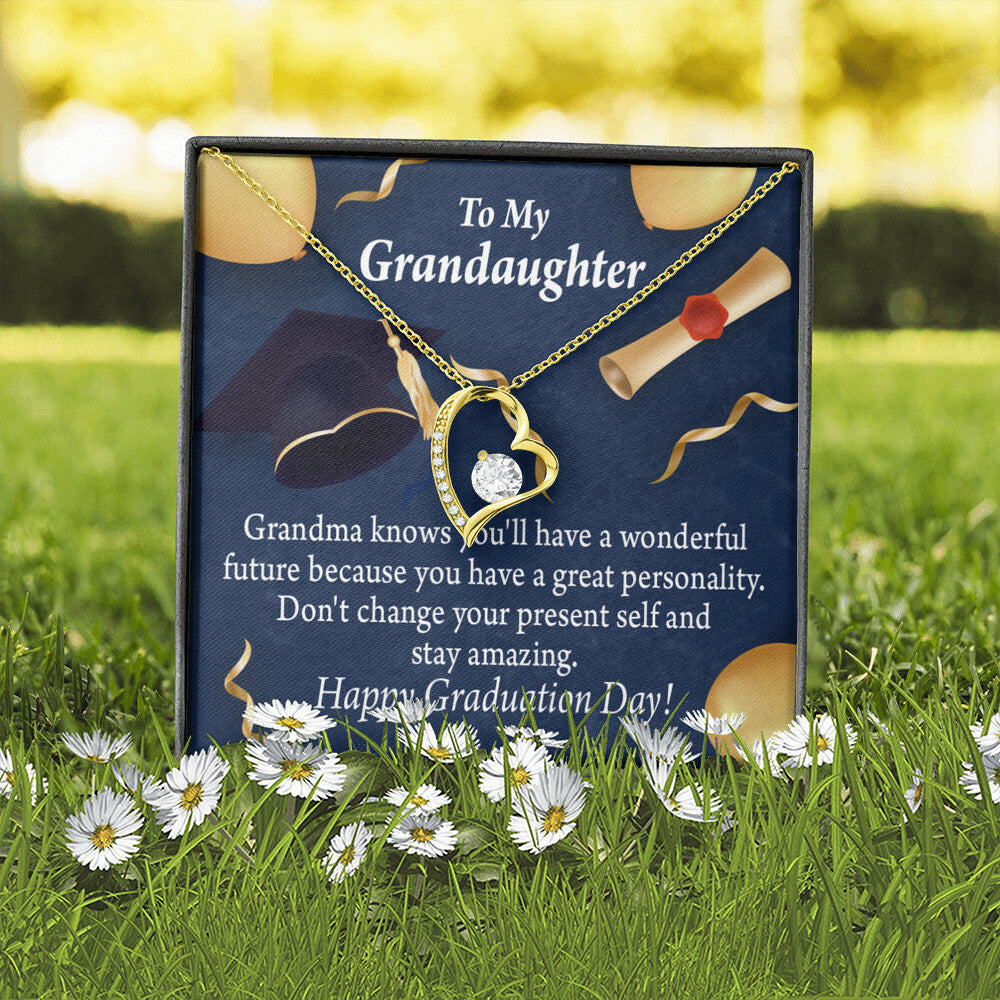To My Granddaughter Stay Amazing Graduation Gift From Grandma Forever Necklace w Message Card-Express Your Love Gifts